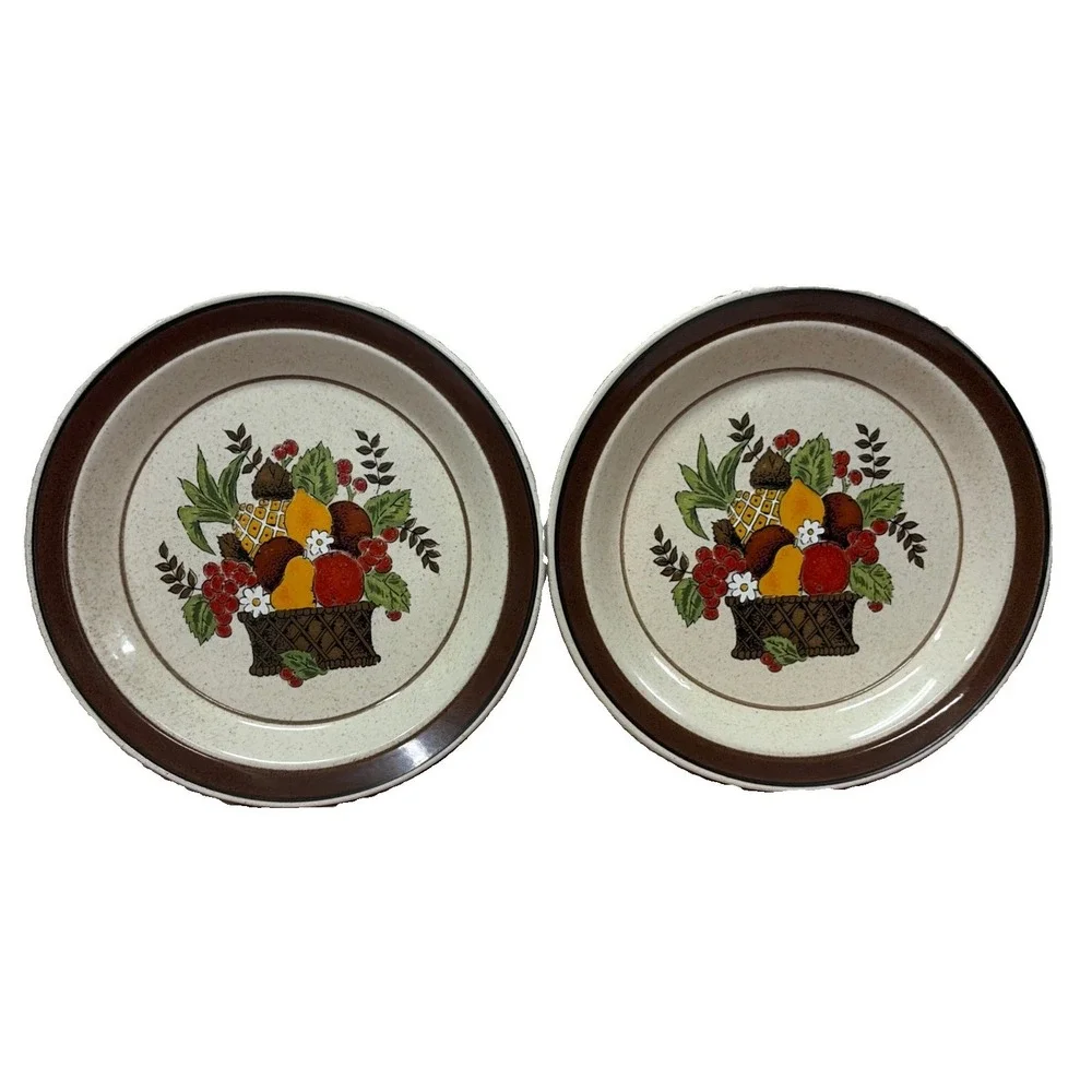 Mikasa Studio Glaze Bountiful Harvest Plates Vintage MCM X 2 EUC (e2)